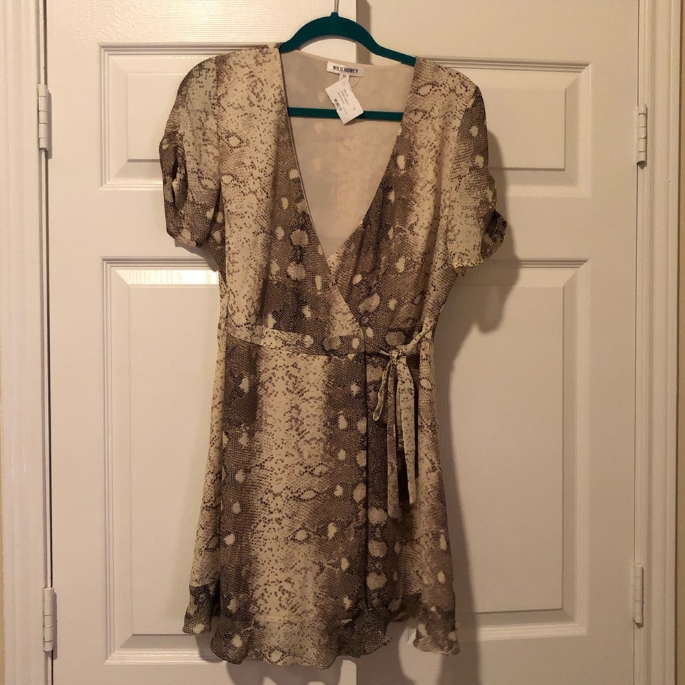 WILD HONEY BEIGE SNAKESKIN WRAP DRESS